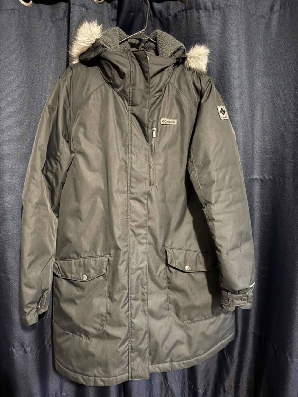 Columbia Black Hooded Parka with Faux Fur Trim